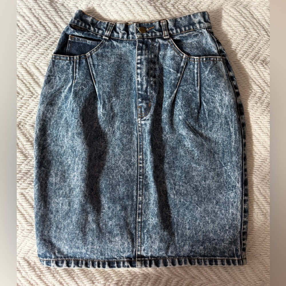 Rare BLACK CAT acid wash 1980s denim skirt - 26